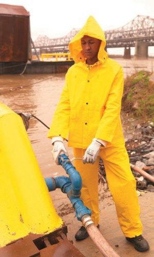 man working in rain suit